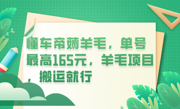懂车帝薅羊毛，单号最高165元，羊毛项目，搬运就行-华创网