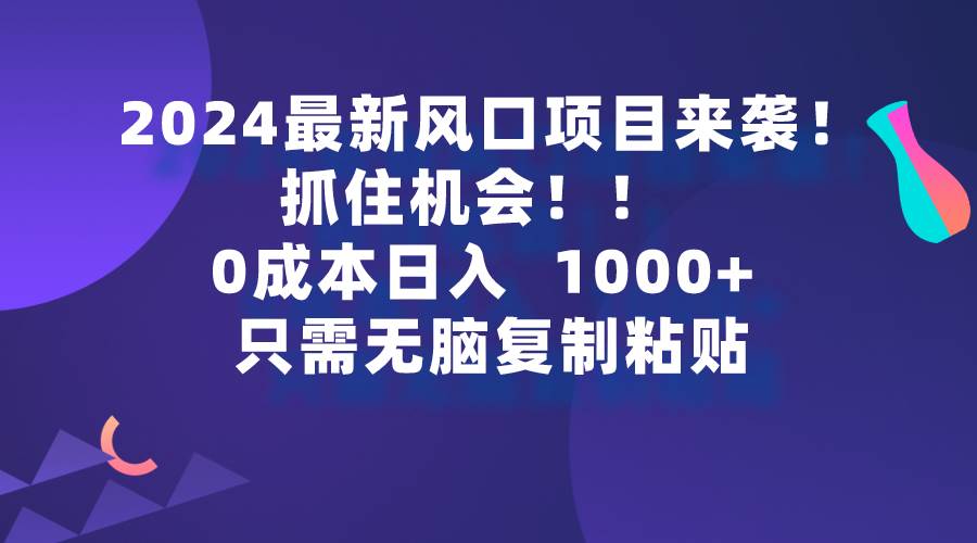 2024最新风口项目来袭，抓住机会，0成本一部手机日入1000+，只需无脑复…-华创网