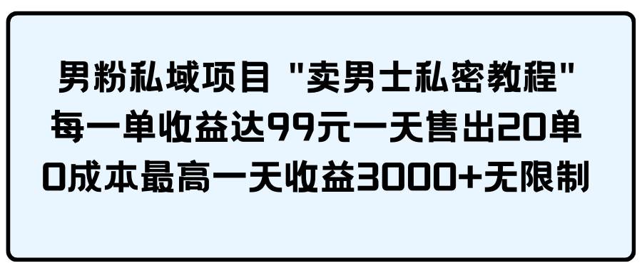 男粉私域项目 卖男士私密教程 每一单收益达99元一天售出20单-华创网