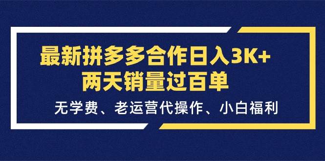 最新拼多多合作日入3K+两天销量过百单，无学费、老运营代操作、小白福利-华创网