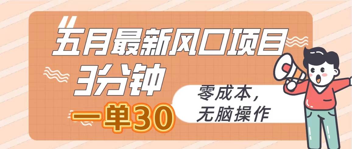 五月最新风口项目，3分钟一单30，零成本，无脑操作-华创网