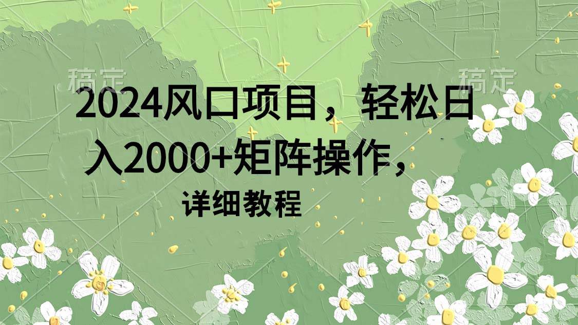 2024风口项目，轻松日入2000+矩阵操作，详细教程-华创网