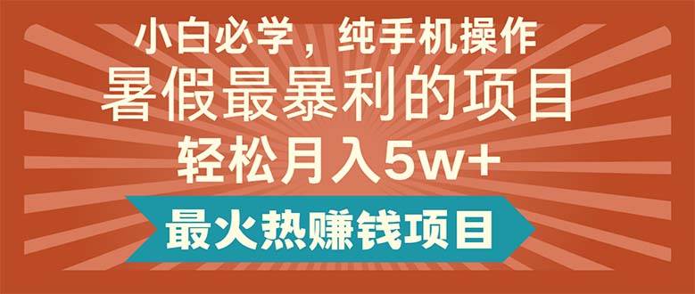 小白必学，纯手机操作，暑假最暴利的项目轻松月入5w+最火热赚钱项目-华创网