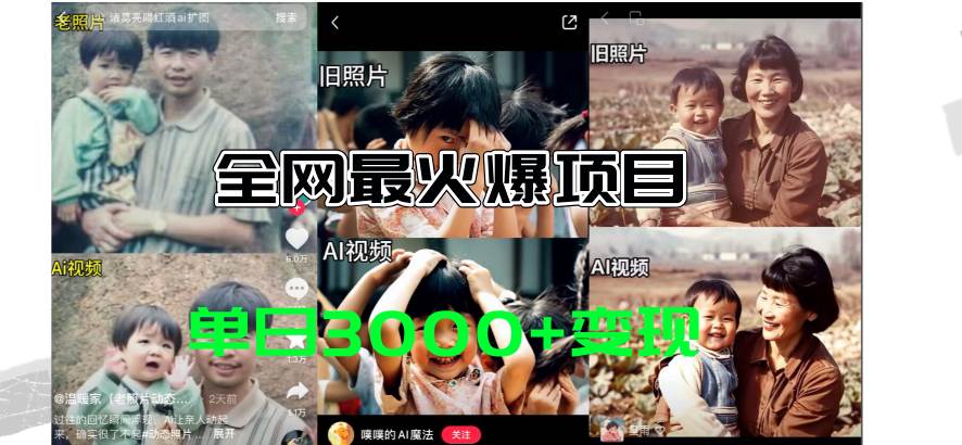 全网爆火的AI让老照片动起来教程，蹭热点日赚3000+，内含免费工具一键…-华创网