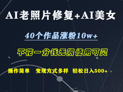 AI老照片修复+AI美女玩发  40个作品涨粉10w+  不花一分钱使用可灵  操作简单  变现方式多样话   轻松日去500+-华创网