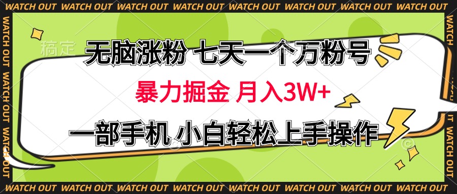 无脑涨粉 七天一个万粉号 暴力掘金 月入三万+，一部手机小白轻松上手操作-华创网