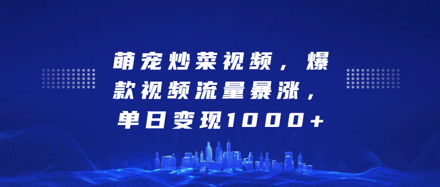 萌宠炒菜视频，爆款视频流量暴涨，单日变现1000+-华创网