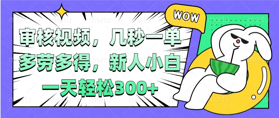 视频审核项目，几秒一单，多劳多得，新人小白一天轻松300+-华创网