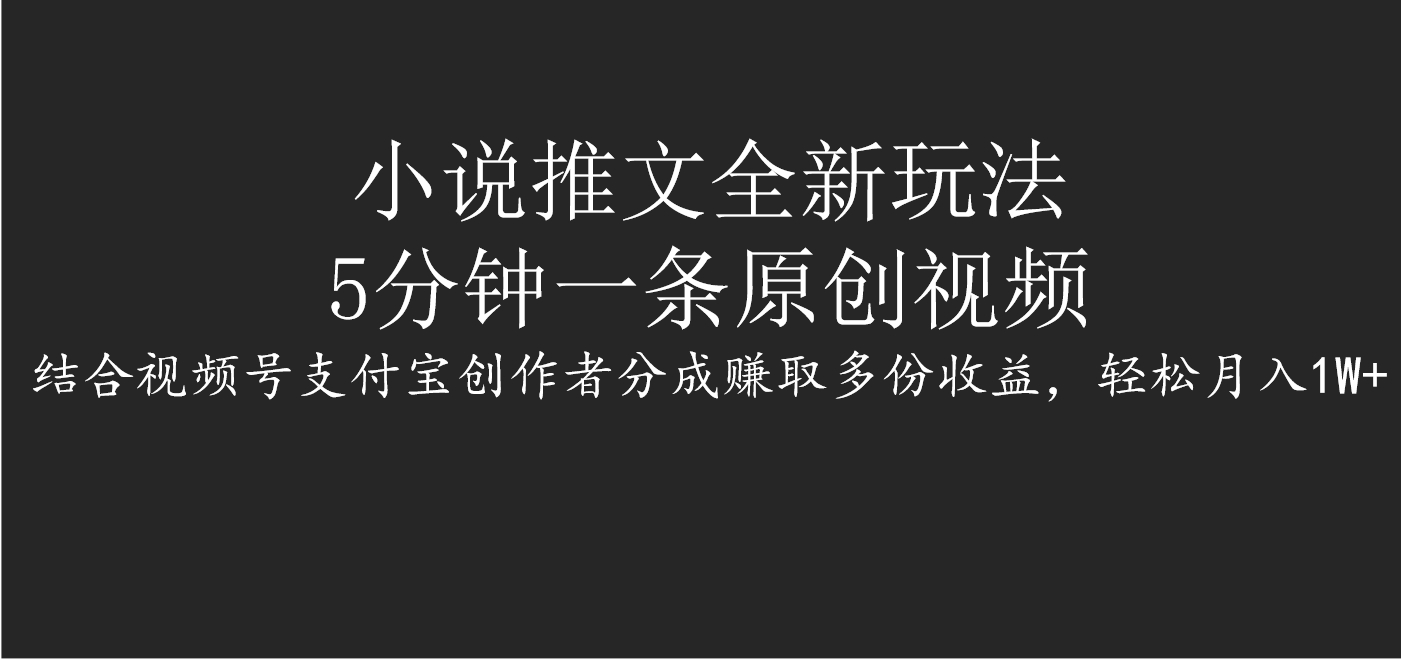 小说推文全新玩法，5分钟一条原创视频，结合视频号支付宝创作者分成赚取多份收益，轻松月入1W+-华创网