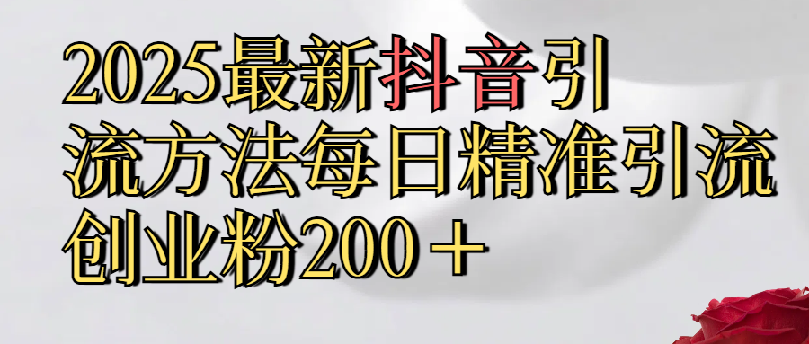 2025最新,抖音引流,方法每日精准引流创业粉300＋-华创网